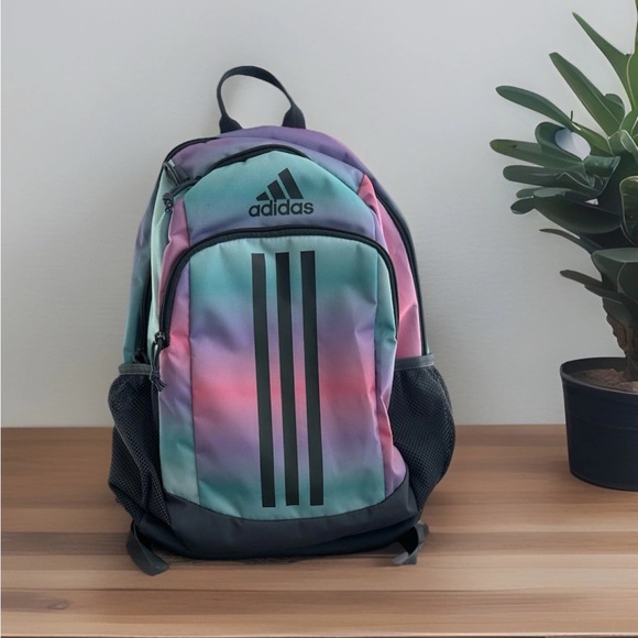 Adidas Backpack Tie Dye Teal Purple Pink Gray Gradient Lap Top Pocket NWOT - Picture 1 of 10